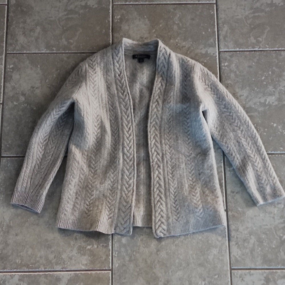 Brooks Brothers Cashmere Gray Cable Knit V-Neck Open Cardigan Sweater Small S